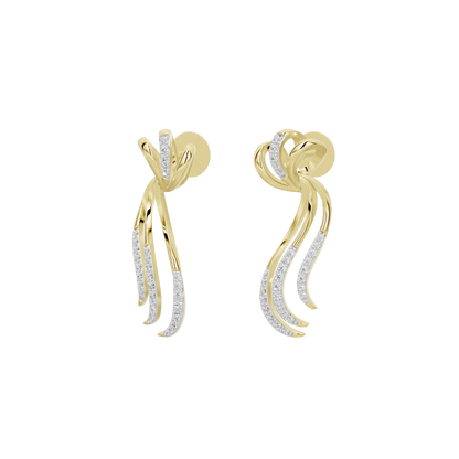 Yellow gold vermeil diamond drop earrings with wavy ribbon dangle design
