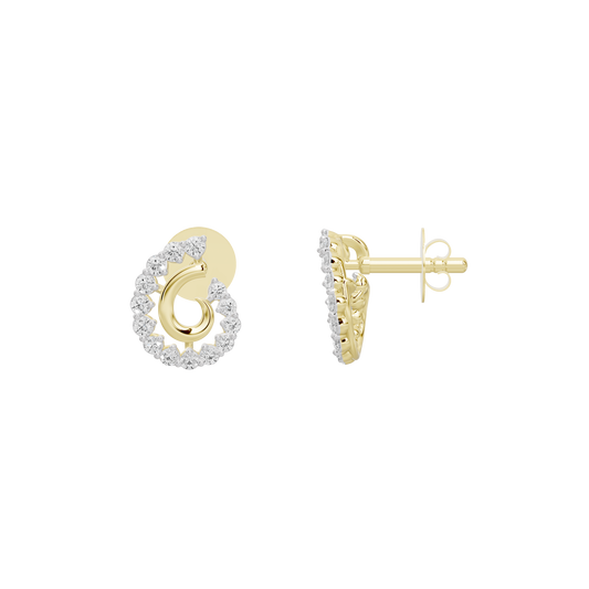 Yellow gold vermeil diamond hoop earrings, side view with post backs