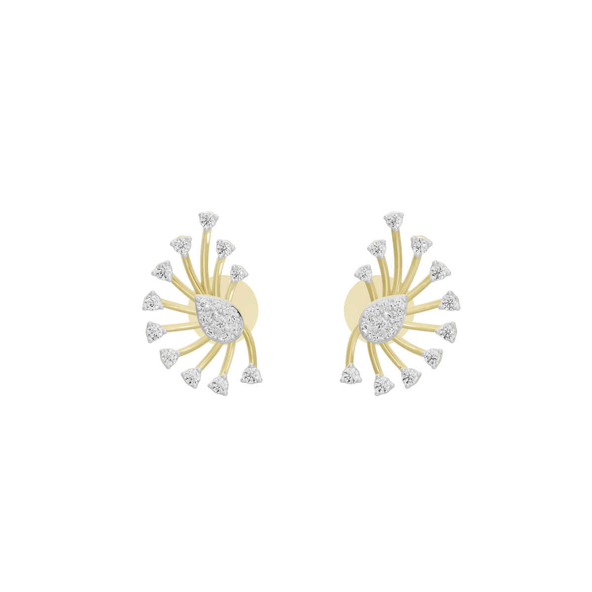 Yellow gold vermeil lab diamond cluster hoop earrings with sunburst leaflike detail