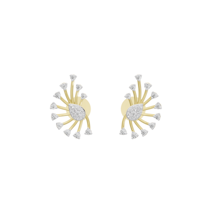 Yellow gold vermeil lab diamond cluster hoop earrings with sunburst leaflike detail