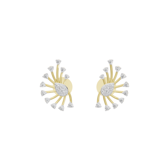 Yellow gold vermeil lab diamond cluster hoop earrings with sunburst leaflike detail