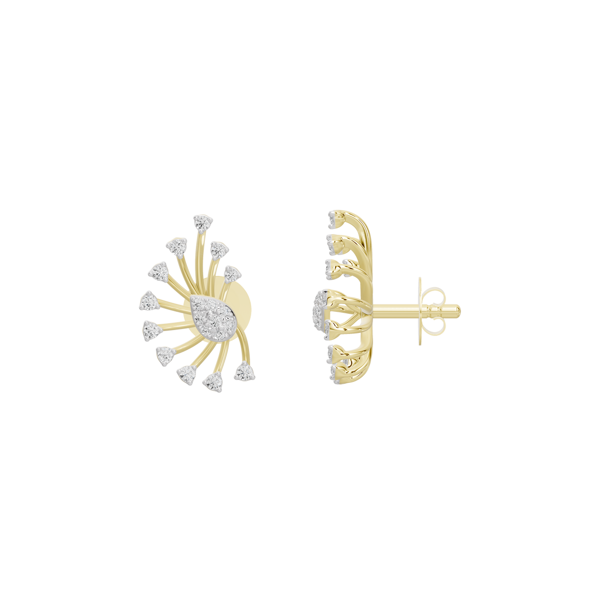 Yellow gold vermeil lab diamond hoop earrings, reverse view with hinge back