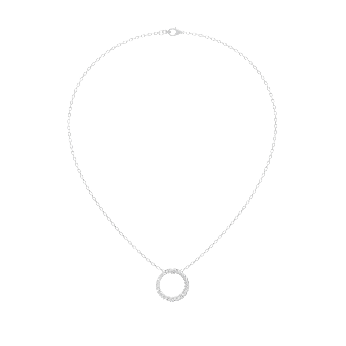 Silver circle lab diamond pendant with round ring design and small loop clasp