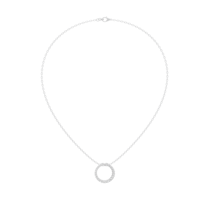 Silver circle lab diamond pendant with round ring design and small loop clasp