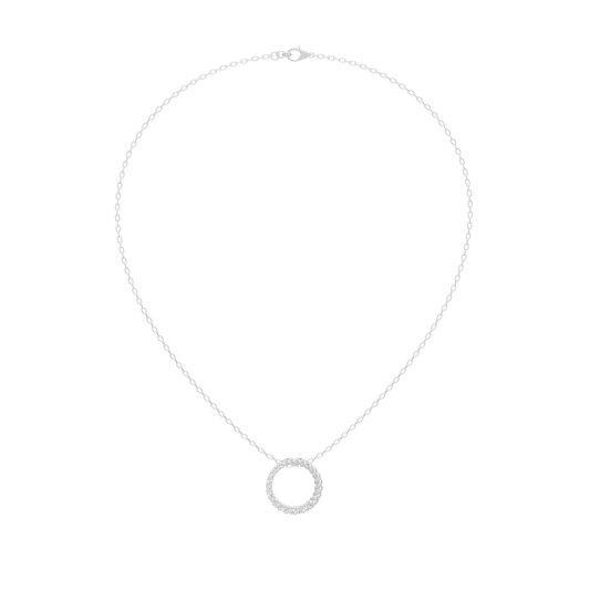 Silver circle lab diamond pendant with round ring design and small loop clasp