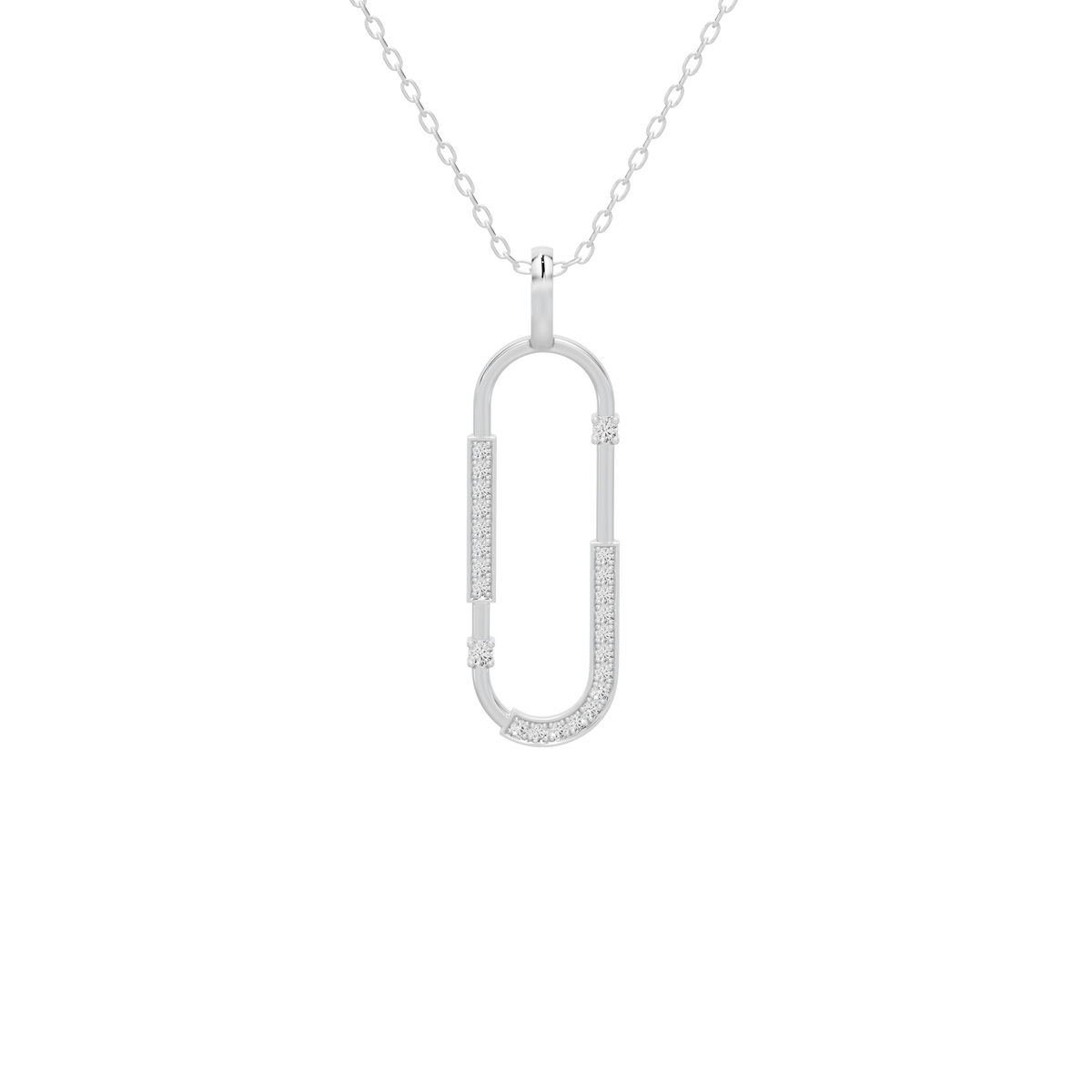 Silver lab diamond vertical U pendant on chain with beaded detailing