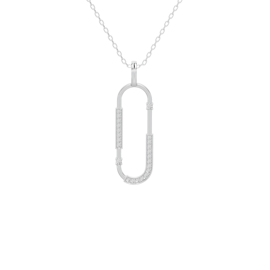 Silver lab diamond vertical U pendant on chain with beaded detailing