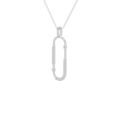 Silver lab diamond vertical U pendant front view with textured side stones