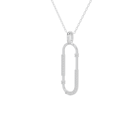 Silver lab diamond vertical U pendant front view with textured side stones