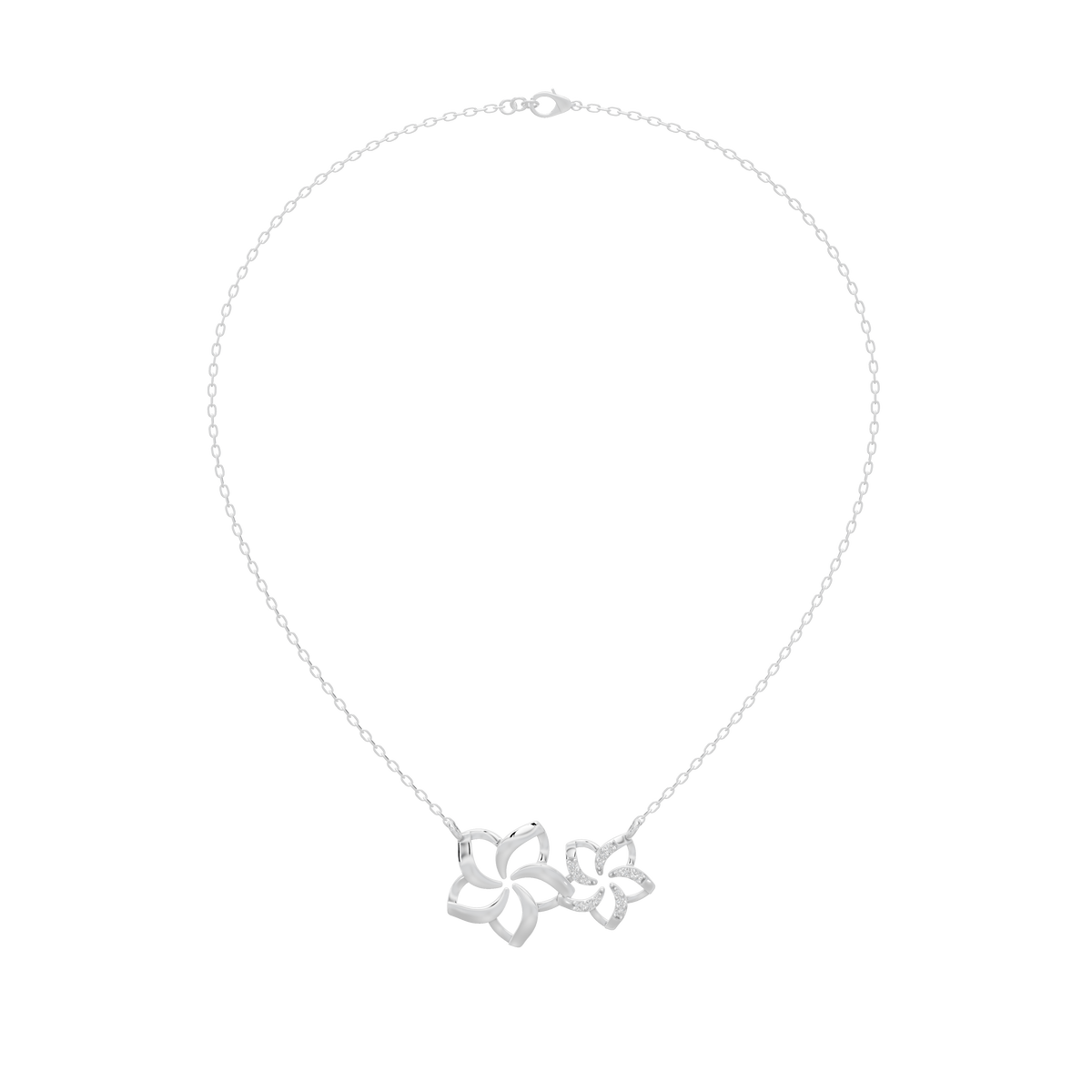 Silver lab diamond pendant necklace with floral cluster charm and beaded chain