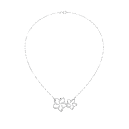 Silver lab diamond pendant necklace with floral cluster charm and beaded chain