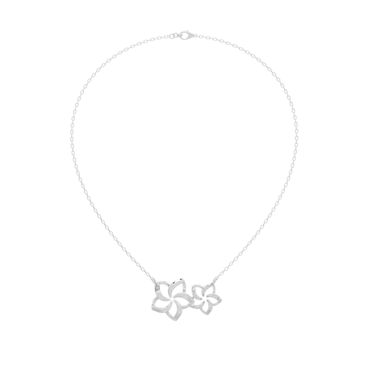 Silver lab diamond pendant necklace with floral cluster charm and beaded chain