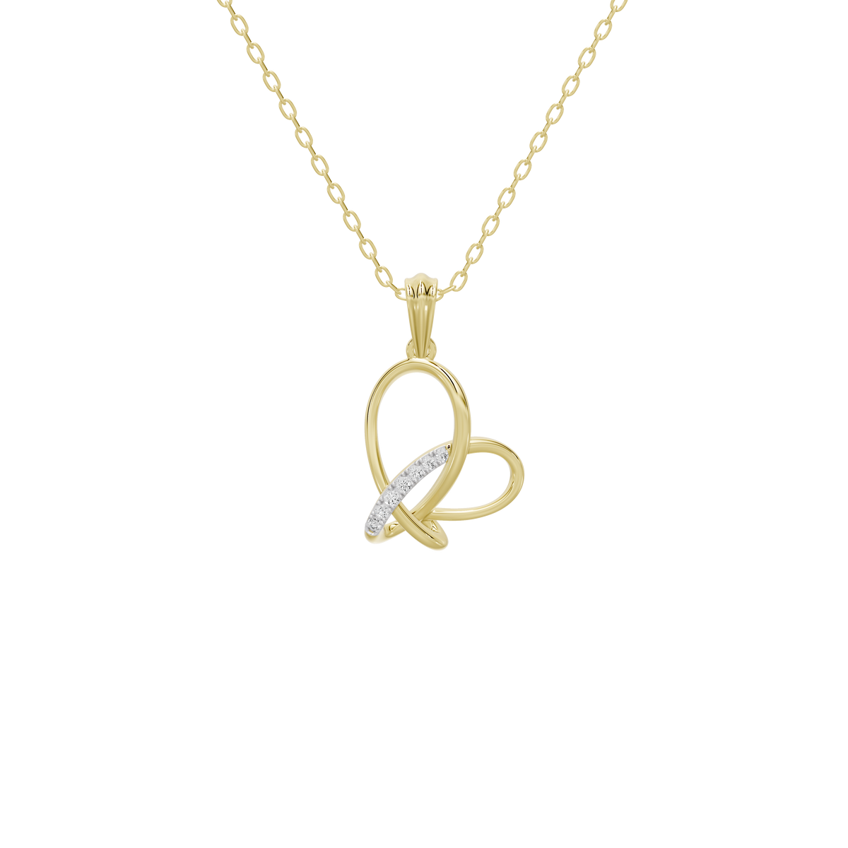 Heart-knot lab diamond pendant with gold-tone chain and interlocking heart loops