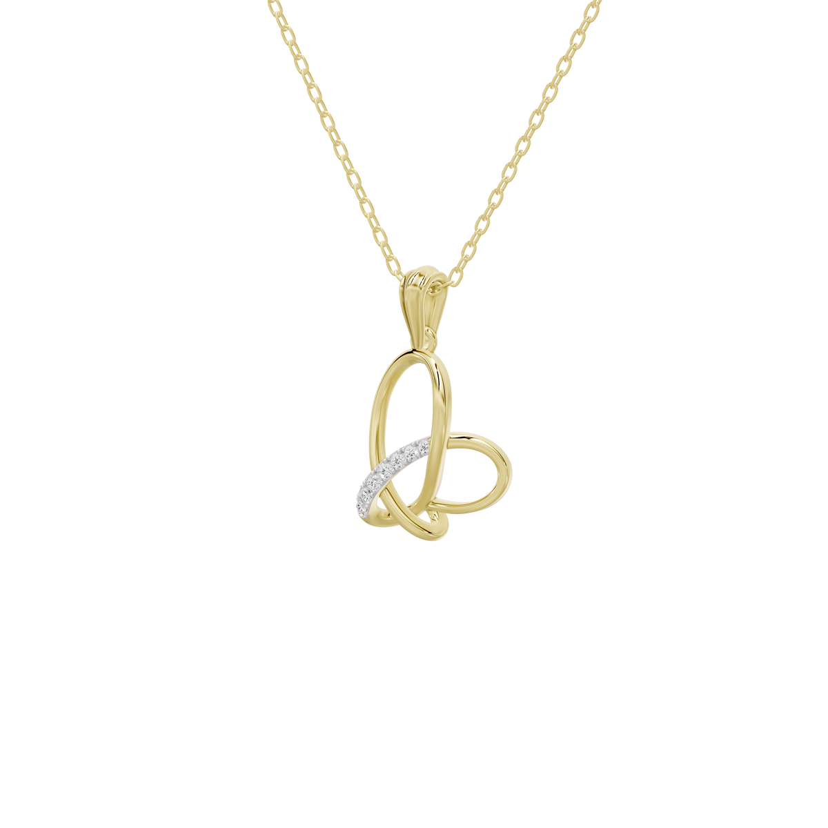Heart-knot lab diamond pendant on gold-tone chain with interlocking heart loops