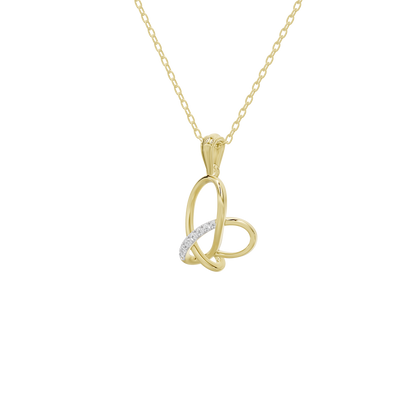 Heart-knot lab diamond pendant on gold-tone chain with interlocking heart loops