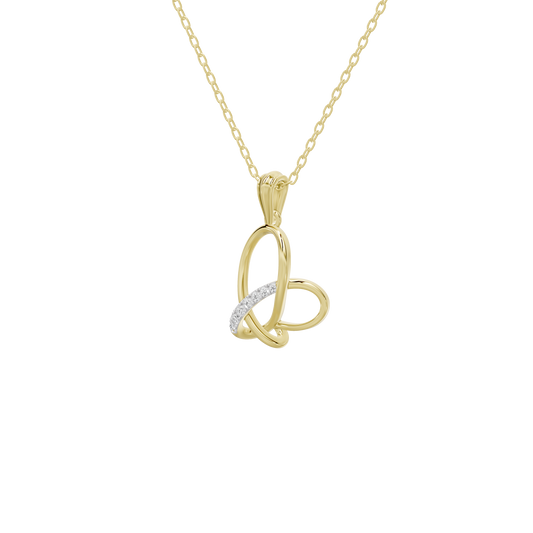 Heart-knot lab diamond pendant on gold-tone chain with interlocking heart loops