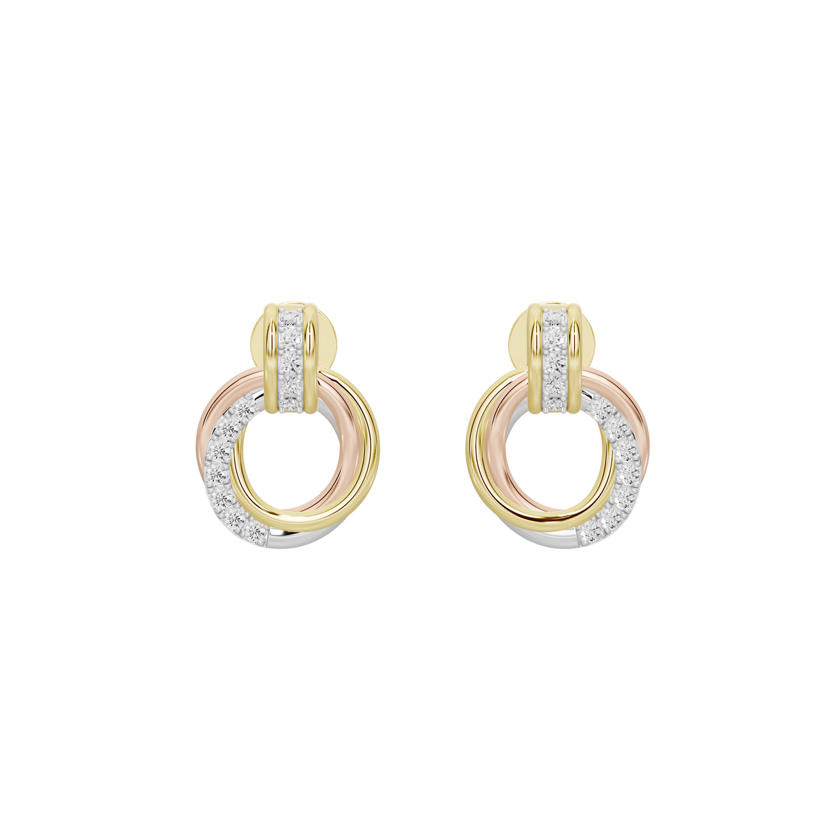 Gold and rose-tone hoop earrings with pavé lab diamonds in rounded loops