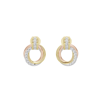Gold and rose-tone hoop earrings with pavé lab diamonds in rounded loops