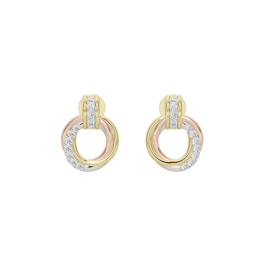 Gold and rose-tone hoop earrings with pavé lab diamonds in rounded loops