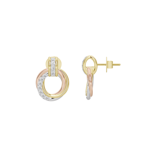 Lab diamond hoop earrings with gold-tone hinge post and rose-tone inner ring