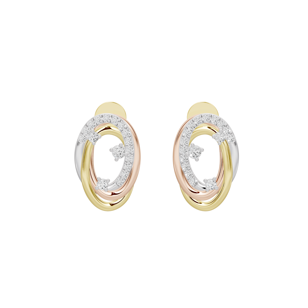 Oval hoop earrings with lab diamonds, yellow gold vermeil and silver-toned settings
