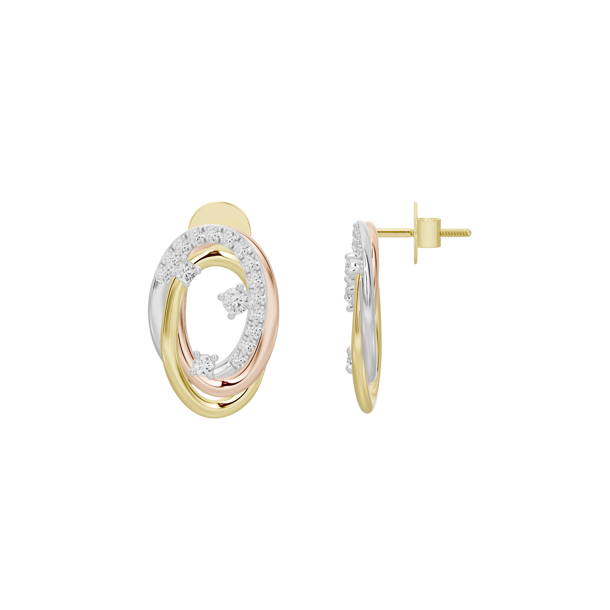 Oval hoop lab diamond earrings in yellow gold vermeil with stud back view