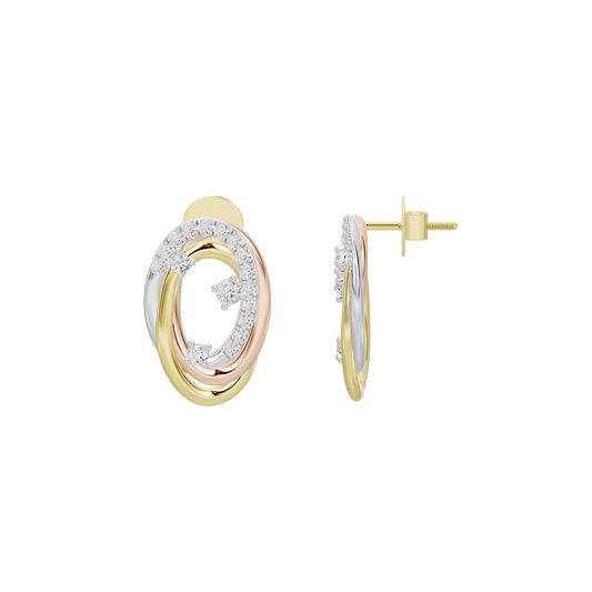 Oval hoop lab diamond earrings in yellow gold vermeil with stud back view