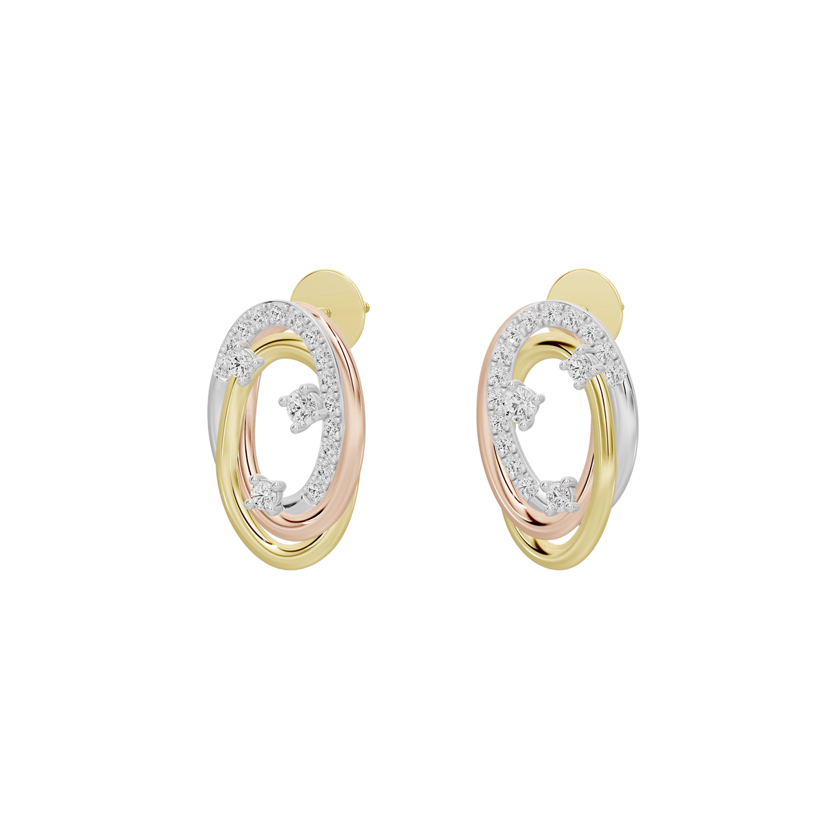 Pair of oval hoop lab diamond earrings with gold vermeil and silver halo