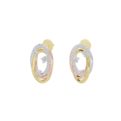Pair of oval hoop lab diamond earrings with gold vermeil and silver halo