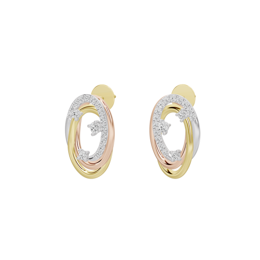 Pair of oval hoop lab diamond earrings with gold vermeil and silver halo