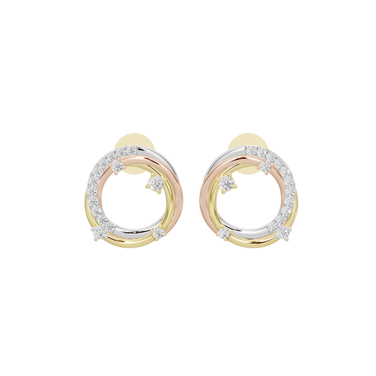 Lab diamond hoop earrings in yellow gold vermeil, layered circular hoops with pavé trim