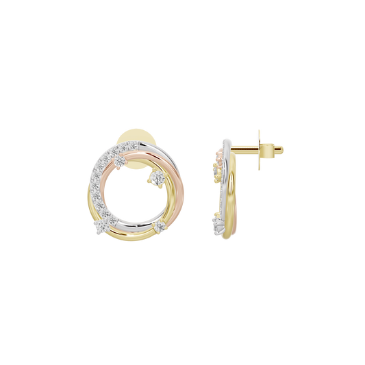 Lab diamond hoop earrings in yellow gold vermeil, side view with pavé rings and post back