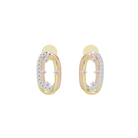 Yellow gold vermeil oval hoop earrings with lab-diamond pavé and three small drop stones