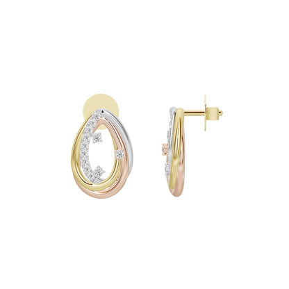 Gold vermeil and silver teardrop hoop earrings with post backing, lab diamond details