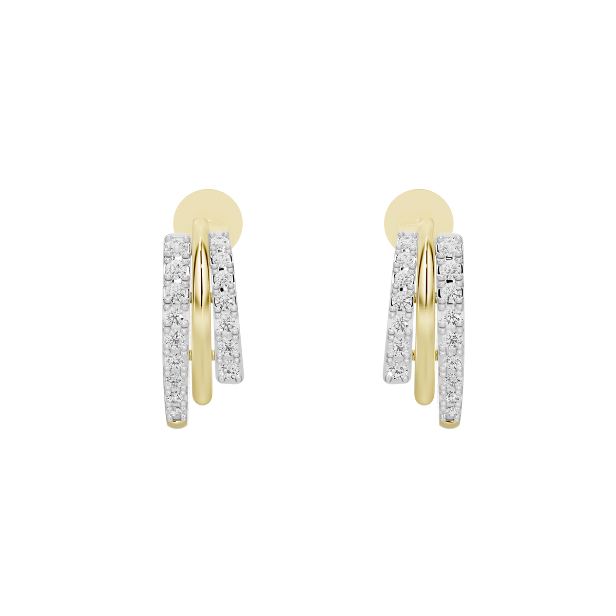 Yellow gold vermeil hoop earrings with lab diamond pave, straight-on view