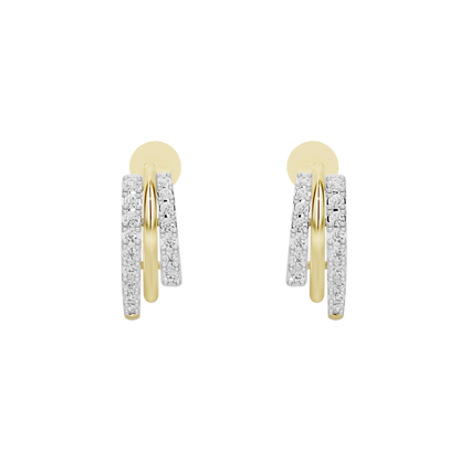 Yellow gold vermeil hoop earrings with lab diamond pave, straight-on view