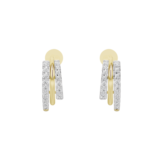 Yellow gold vermeil hoop earrings with lab diamond pave, straight-on view