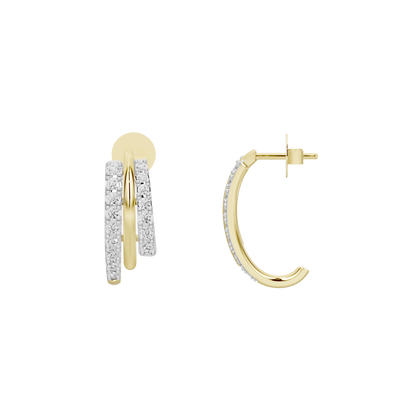 Yellow gold vermeil lab diamond hoop earrings, side view with hinged back