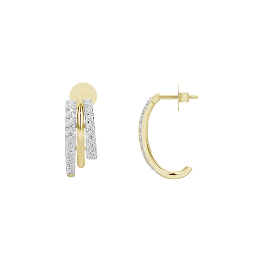 Yellow gold vermeil lab diamond hoop earrings, side view with hinged back