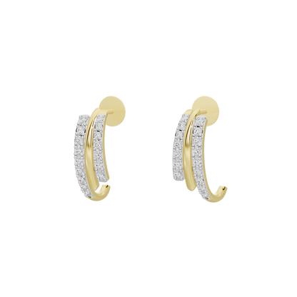 Yellow gold vermeil lab diamond hoop earrings with full pave, angled view
