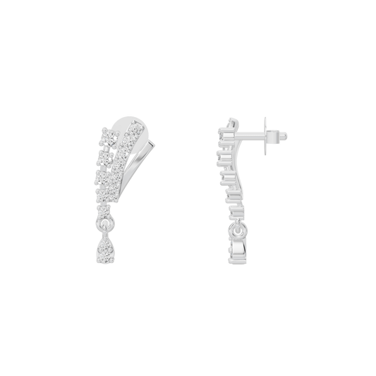 Silver lab diamond drop earrings with hinged backs and sparkling drop dangles