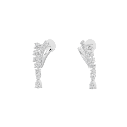 Silver lab diamond drop earrings, side view with pavé sparkle along the curve