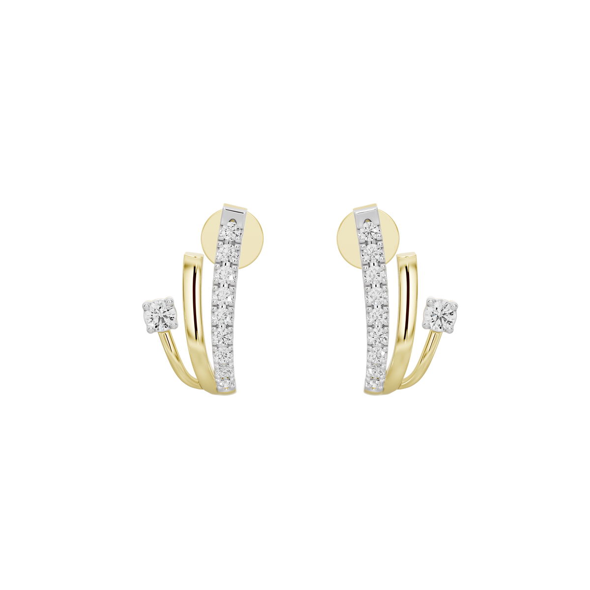 Lab diamond hoop earrings in yellow gold vermeil, with vertical pavé and small stones
