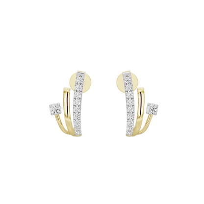 Lab diamond hoop earrings in yellow gold vermeil, with vertical pavé and small stones