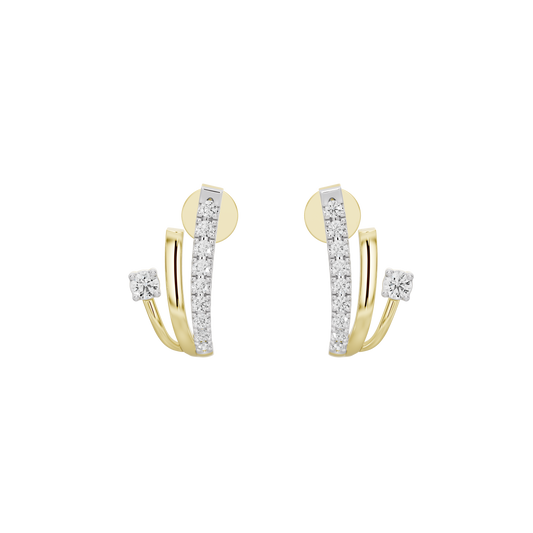 Lab diamond hoop earrings in yellow gold vermeil, with vertical pavé and small stones
