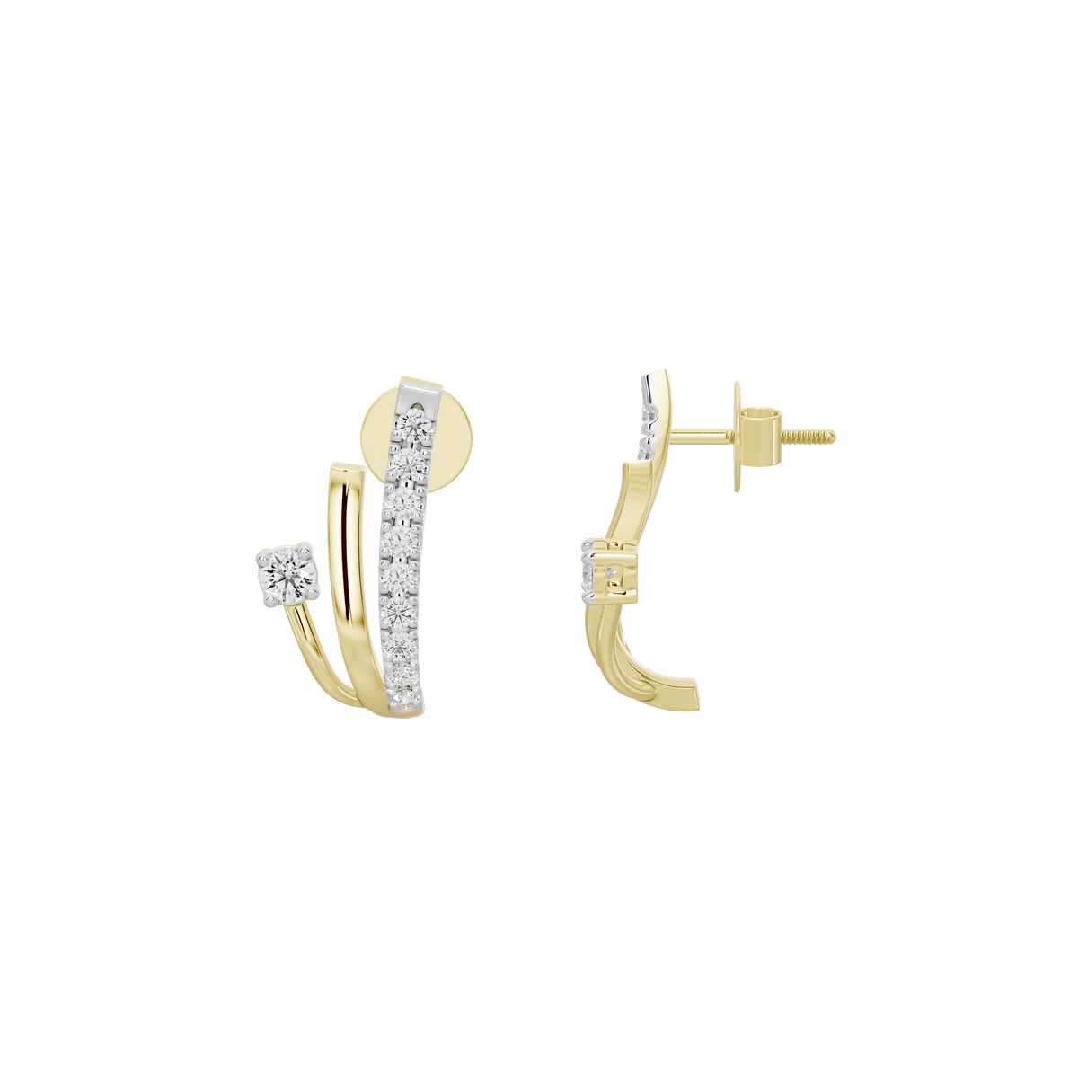 Lab diamond hoop earrings in yellow gold vermeil, side view with pavé diamond bars