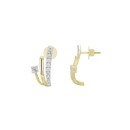 Lab diamond hoop earrings in yellow gold vermeil, side view with pavé diamond bars