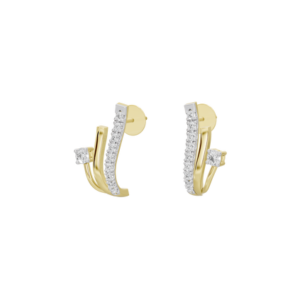 Lab diamond hoop earrings in yellow gold vermeil, angled view with pavé and bezel stones