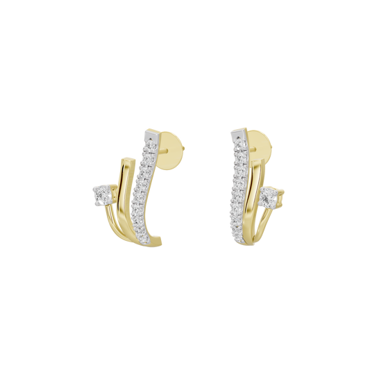 Lab diamond hoop earrings in yellow gold vermeil, angled view with pavé and bezel stones