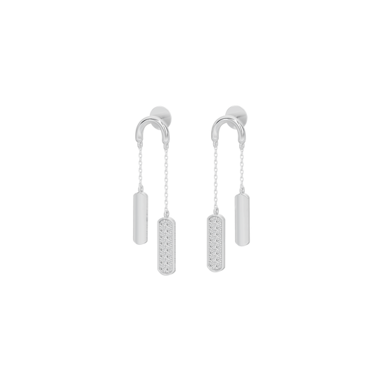 Silver-tone lab diamond hoop earrings with two hanging pavé bars